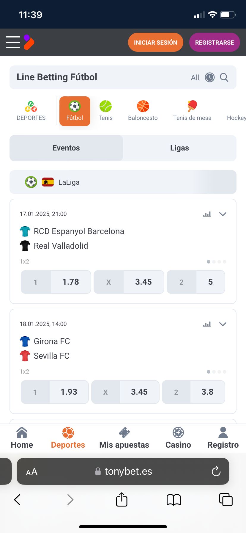 Apuestas de fútbol en Tonybet España