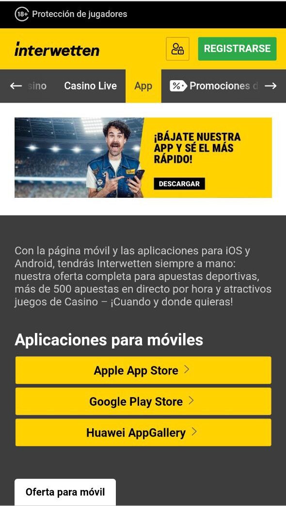 App y versión móvil Interwetten