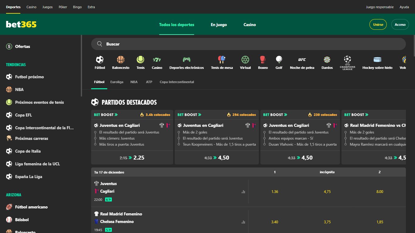 Bet365 Bookmaker Spain (Mobile screen)