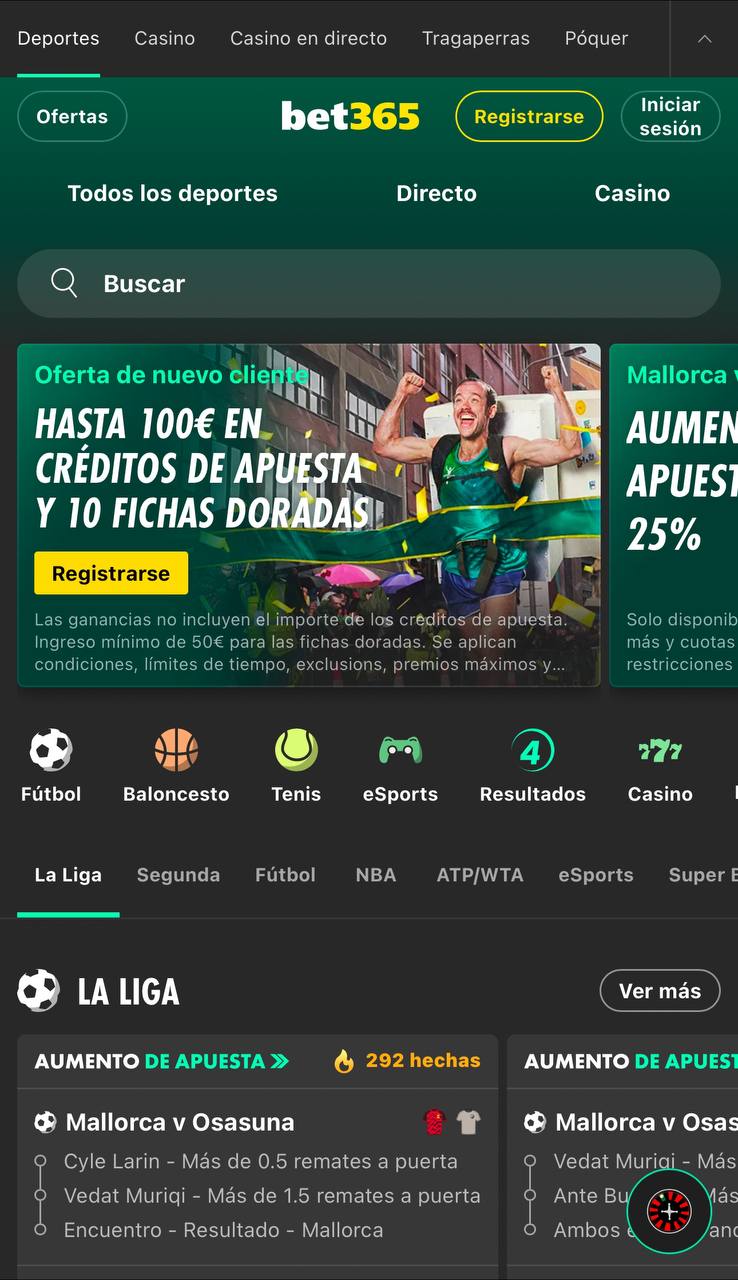 Página principal de Bet365 Apuestas