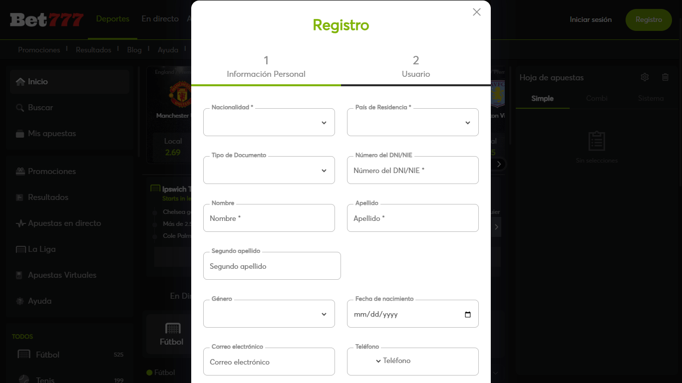 Bet777 Bookmaker Registration Spain, apuestalegal24.com