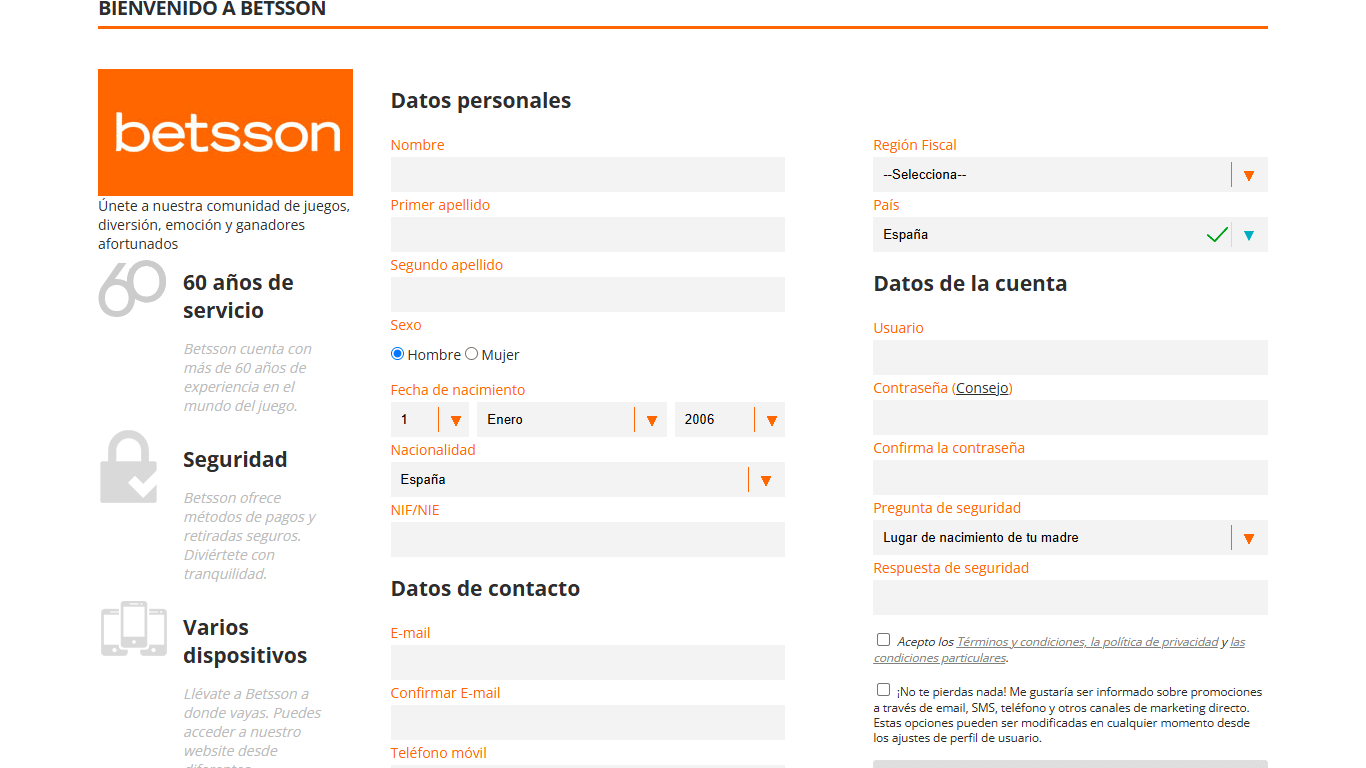 Betsson Registration Spain, apuestalegal24.com