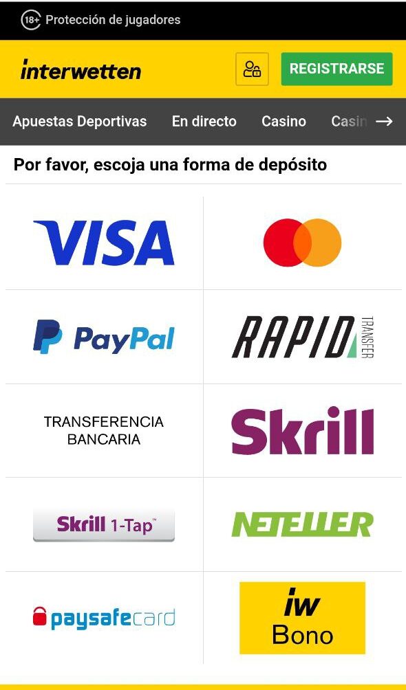 Interwetten Métodos de pago