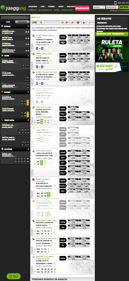 Juegging Live Sport Betting (Mobile screen)