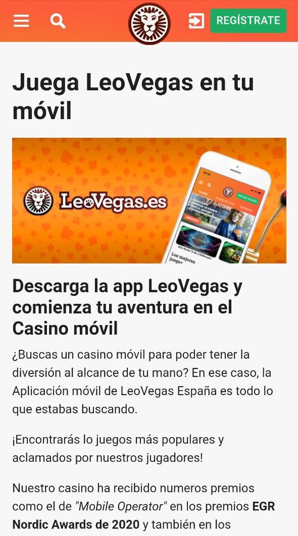 Aplicativo móvel Leovegas