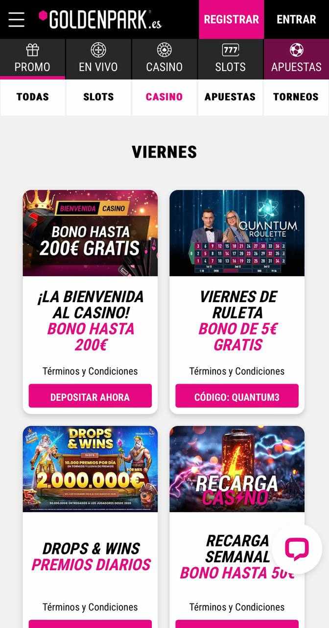 Bonos y promociones Goldenpark Casino Mobile