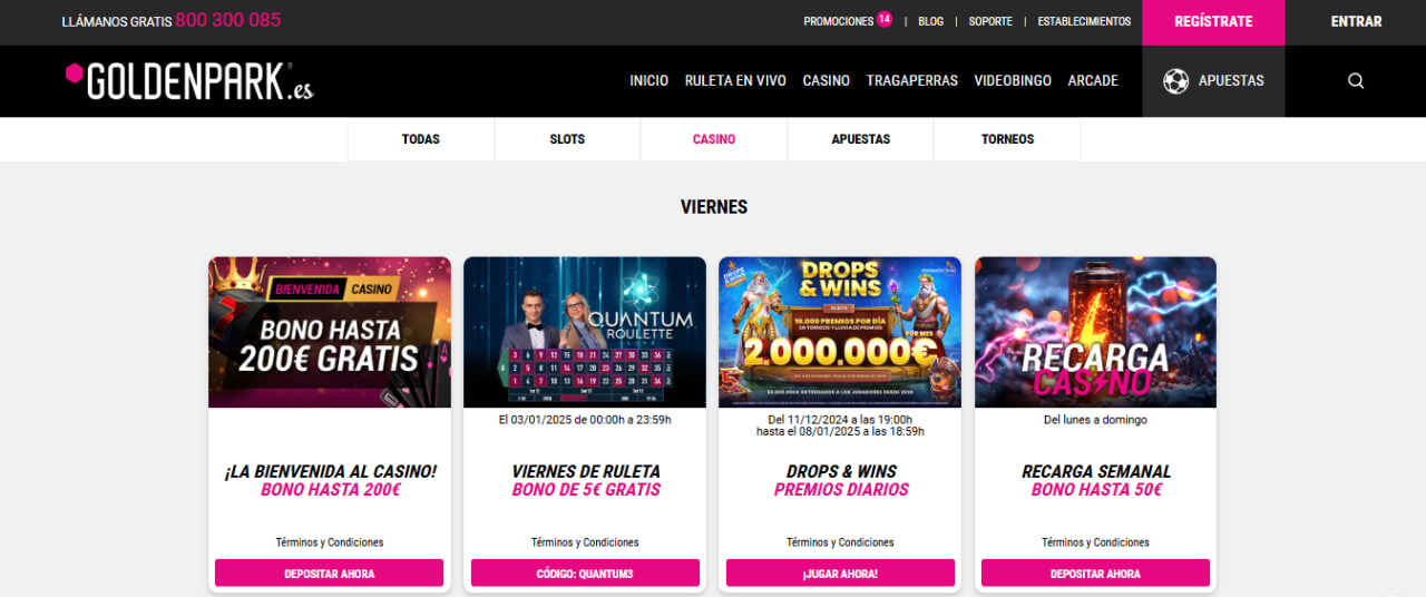 Bonos y promociones Goldenpark Casino