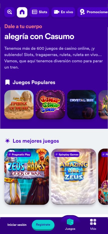 Casumo casino games Spain (Mobile screen)