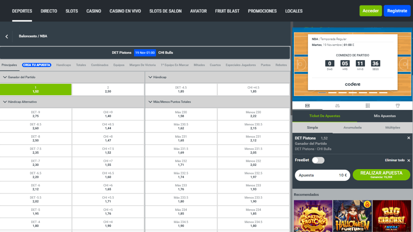 Codere Basketball - Ganador del Partido (Moneyline)