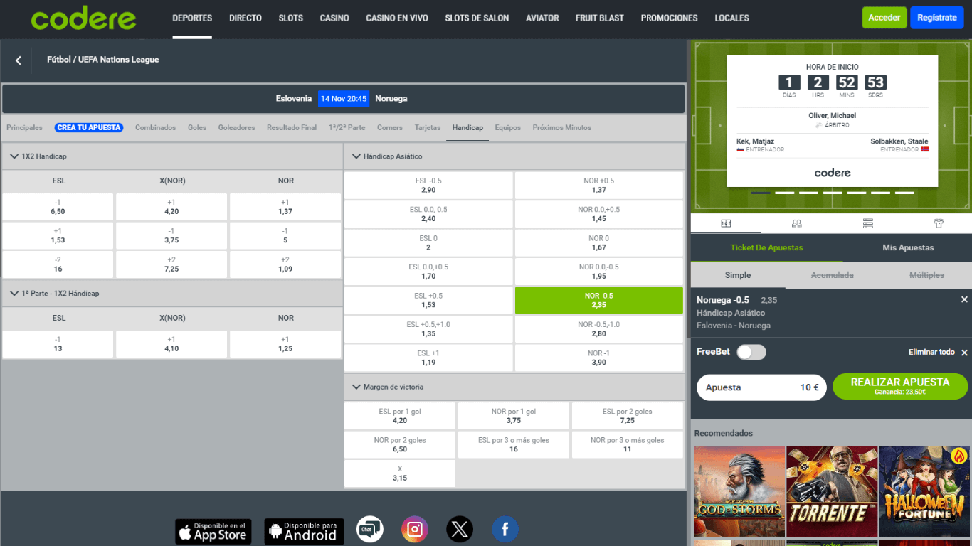 Codere football - Hándicap Asiático y Europeo