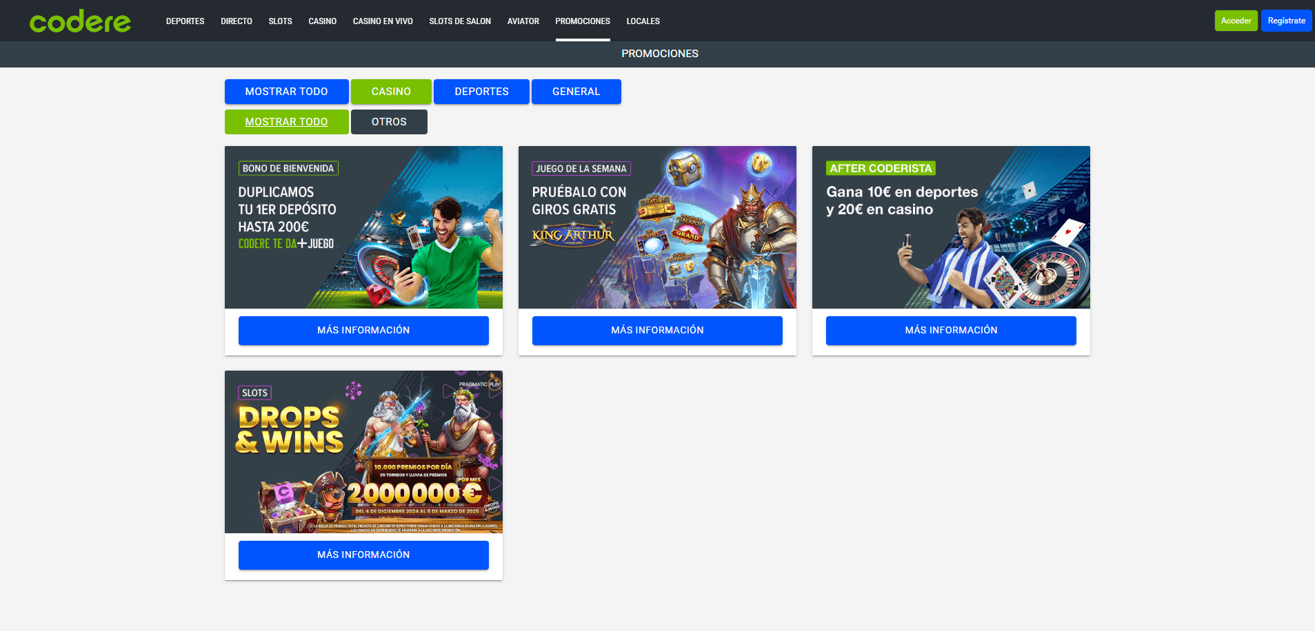 Promociones de Codere Casino en España