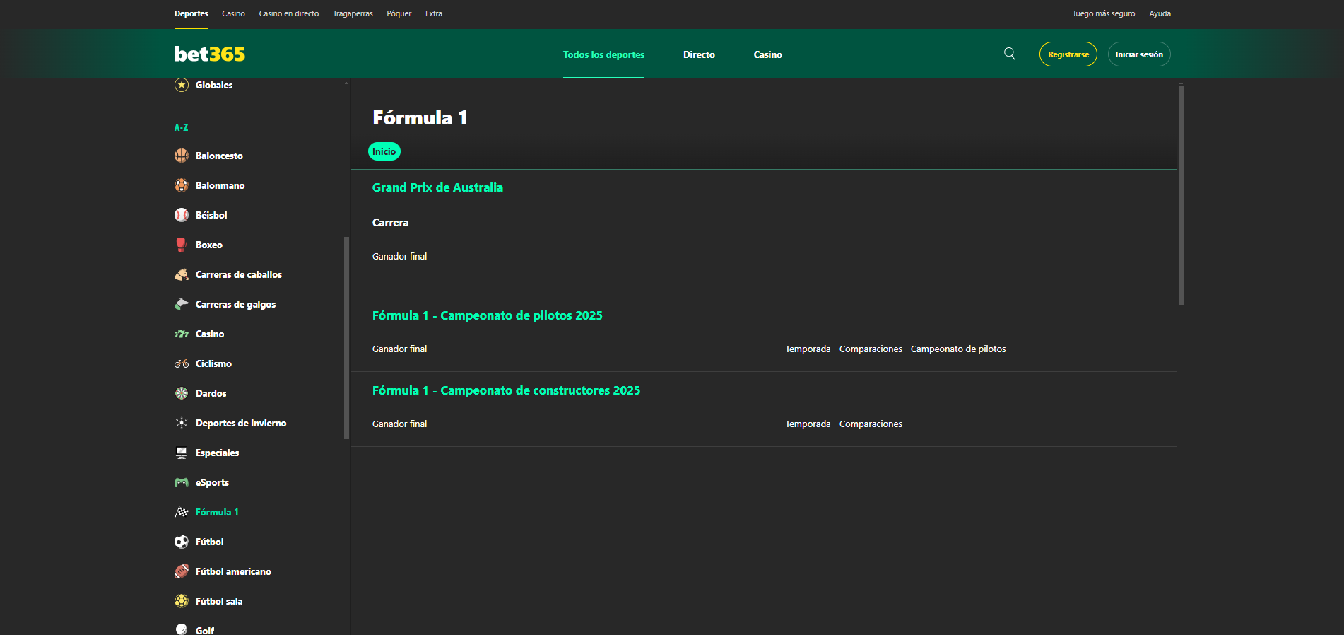 Bet365 formula 1