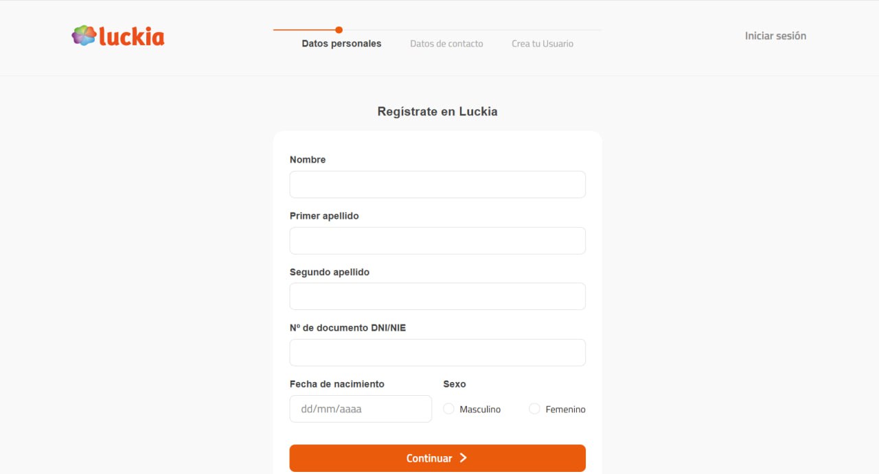 Formulario de registro en Luckia Casino