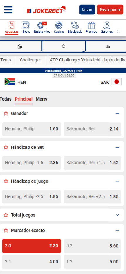 Jokerbet - Apuestas al resultado exacto (Mobile screen)