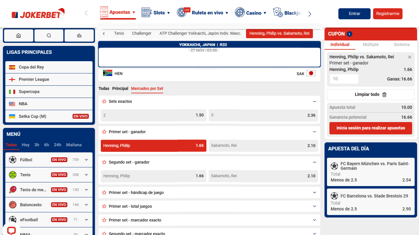 Jokerbet - Apuestas en sets y juegos específicos