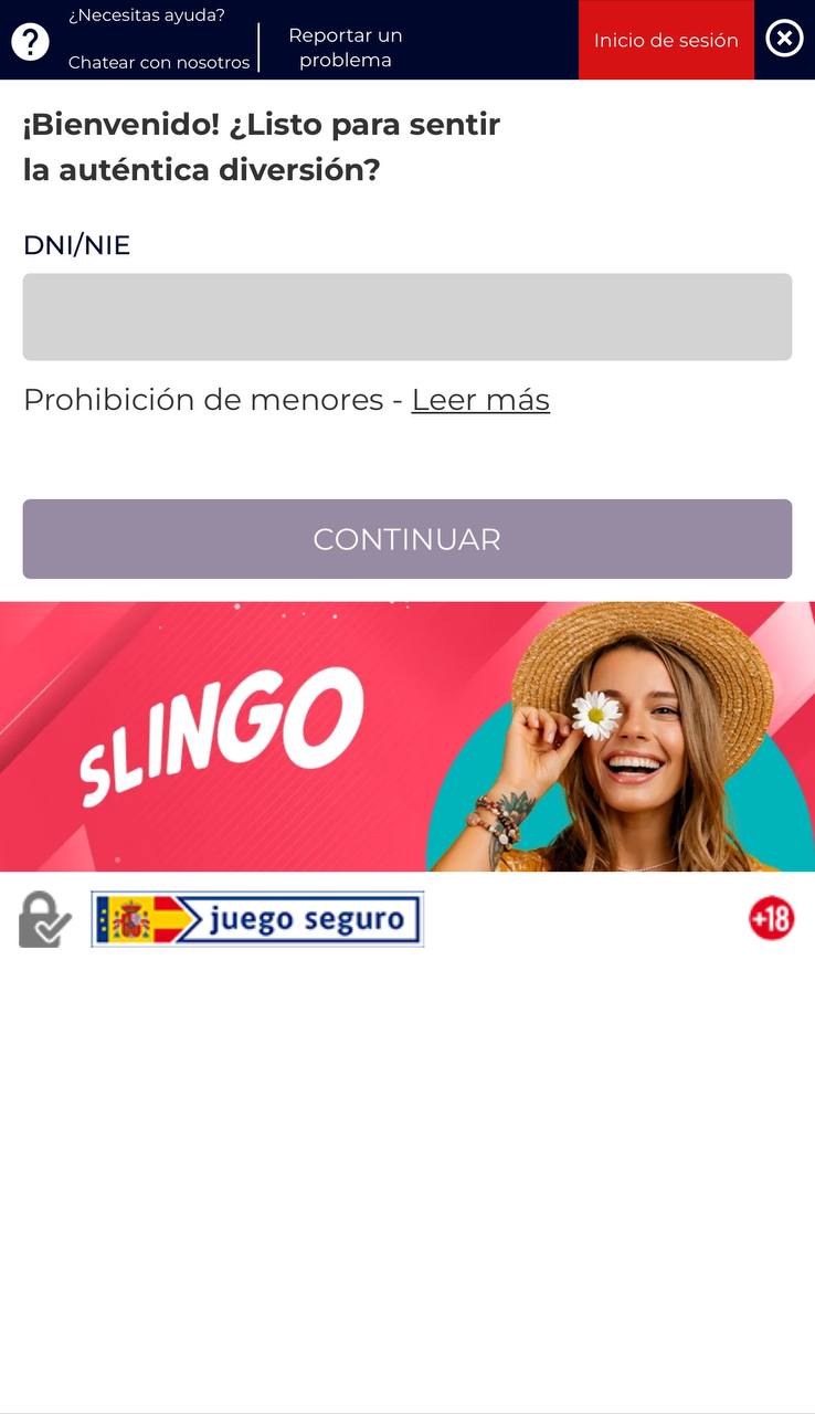 Slingo registro móvil