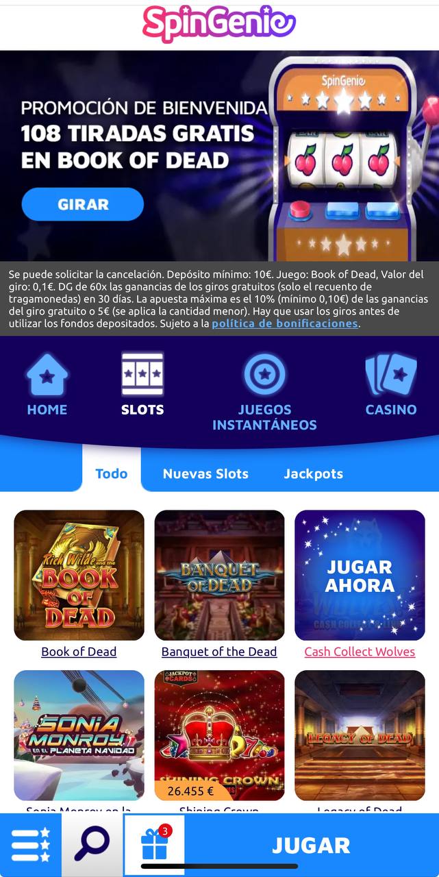 Spingenie slots desde el móvil