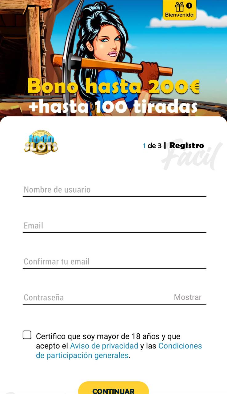 Cómo registrarse en TodoSlots España