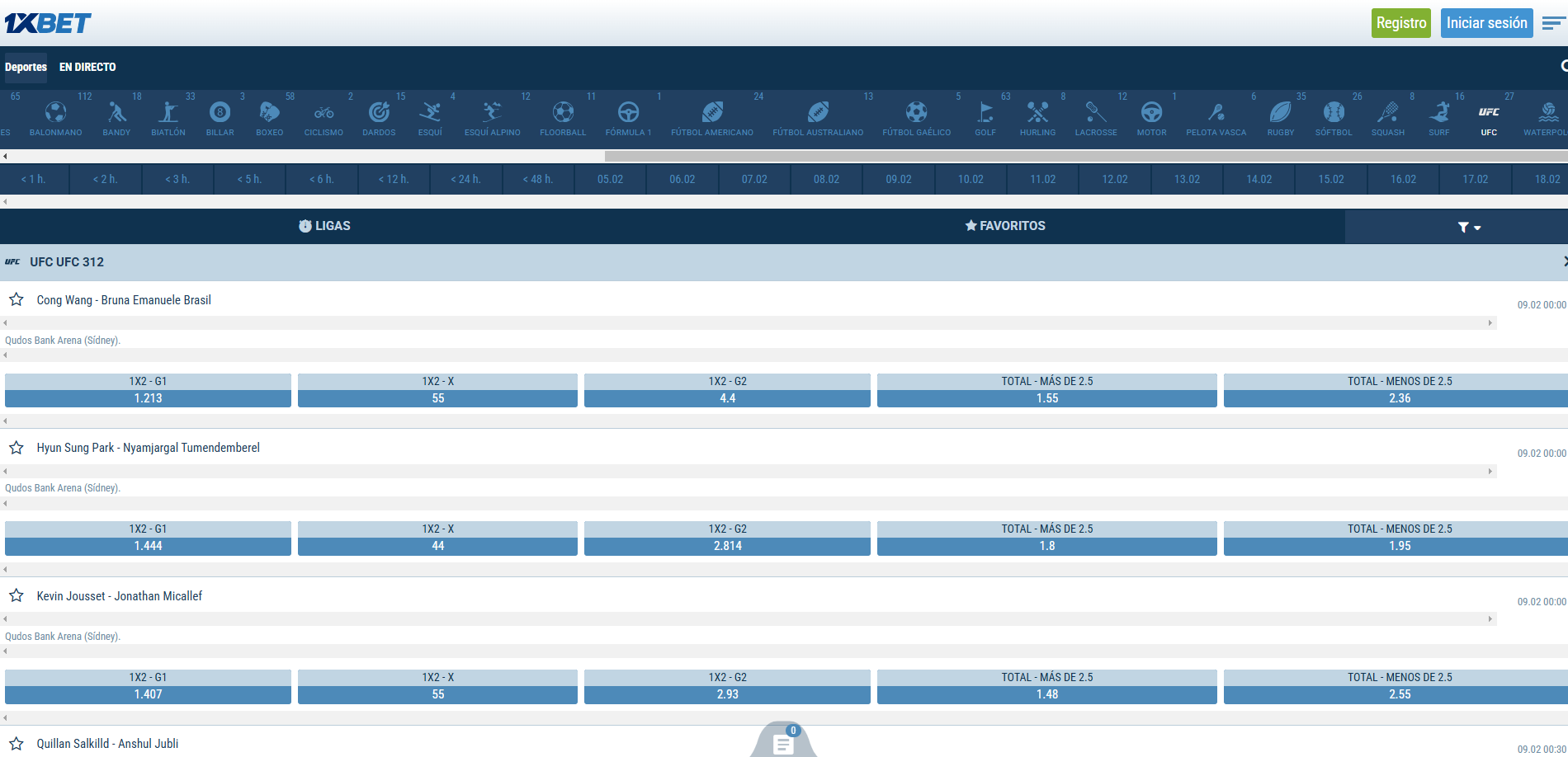 UFC en 1xbet apuestas