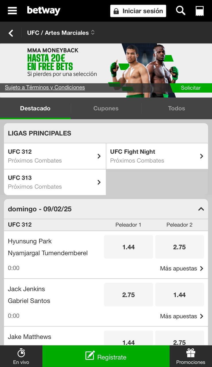 Sección de UFC en Betway Apuestas