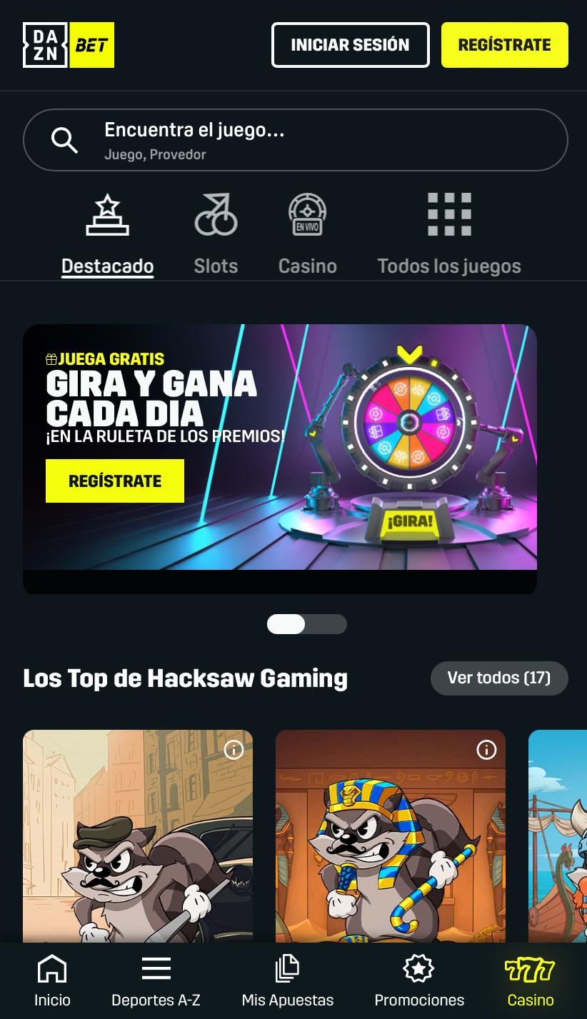 Página principal de DAZN Bet Casino