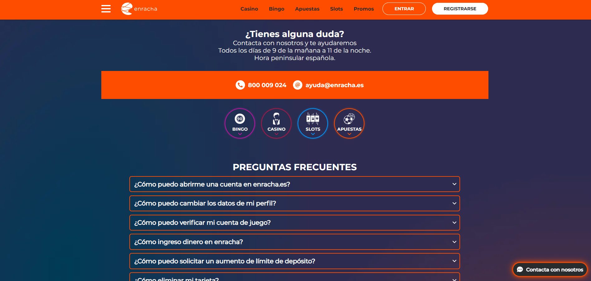 Sección de Ayuda en Enracha 