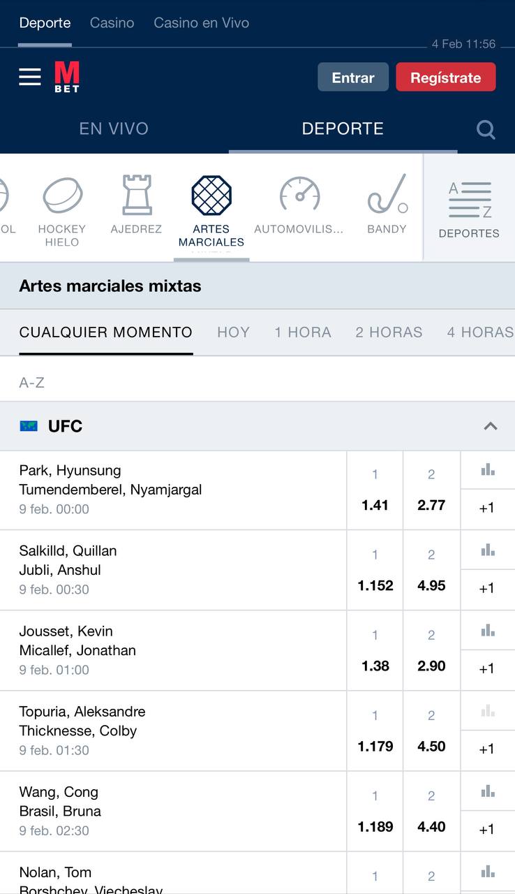 Sección de UFC en Marathonbet Apuestas