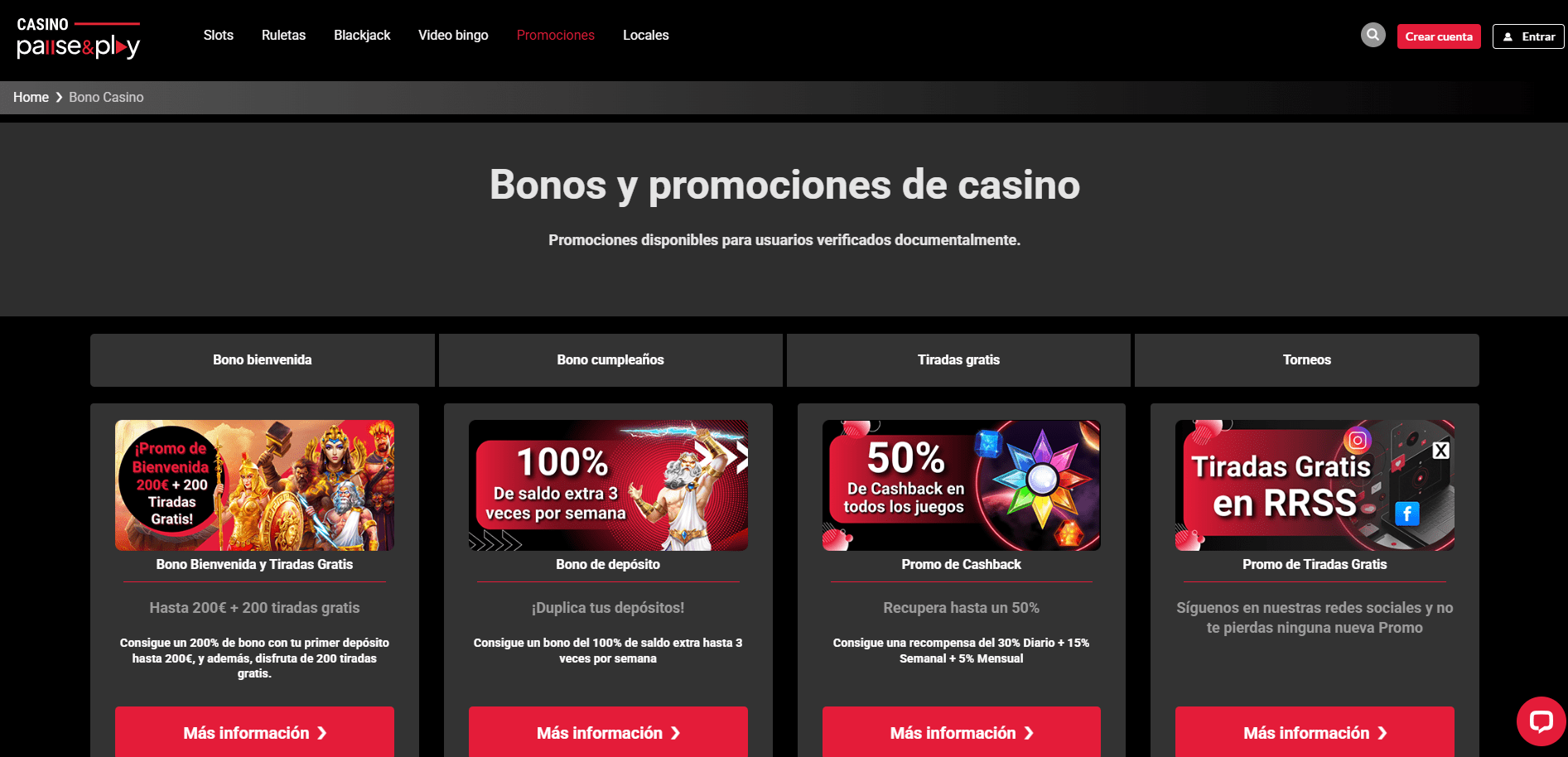 Ofertas y promociones en Pause and Play Casino