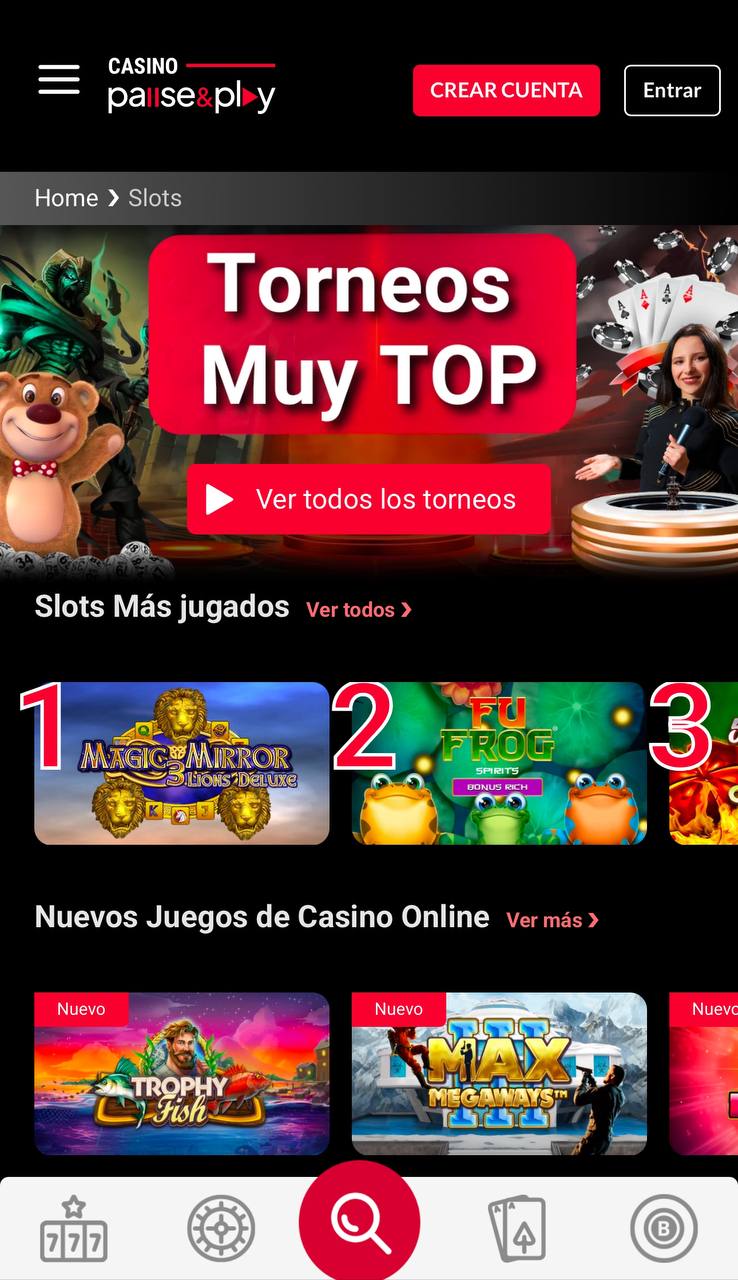 Sección de slots en Pause and Play Casino