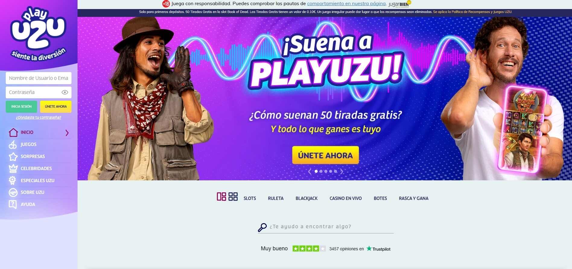 Página principal de PlayUZU Casino