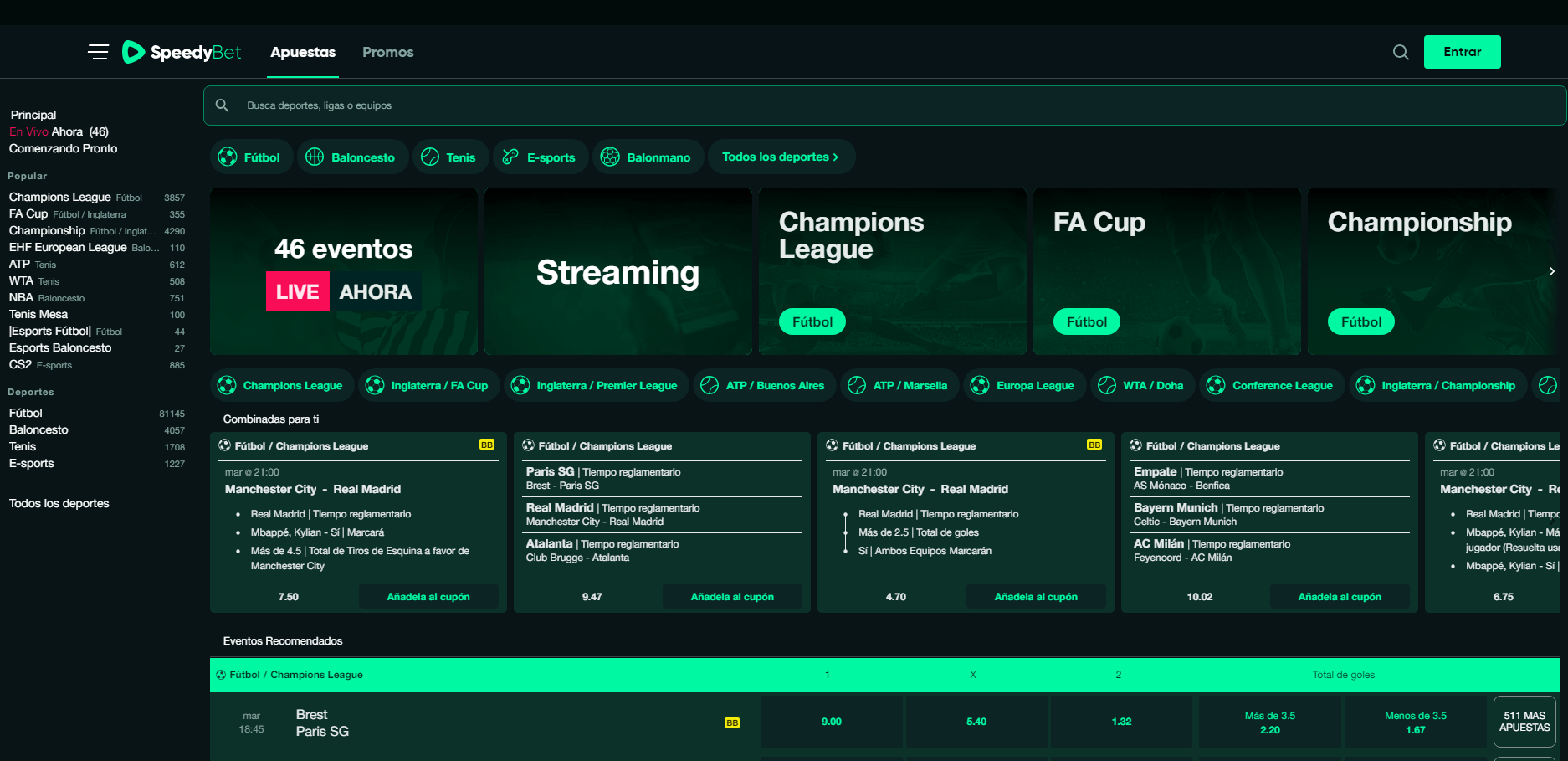 Sección de fútbol en Speedybet Apuestas