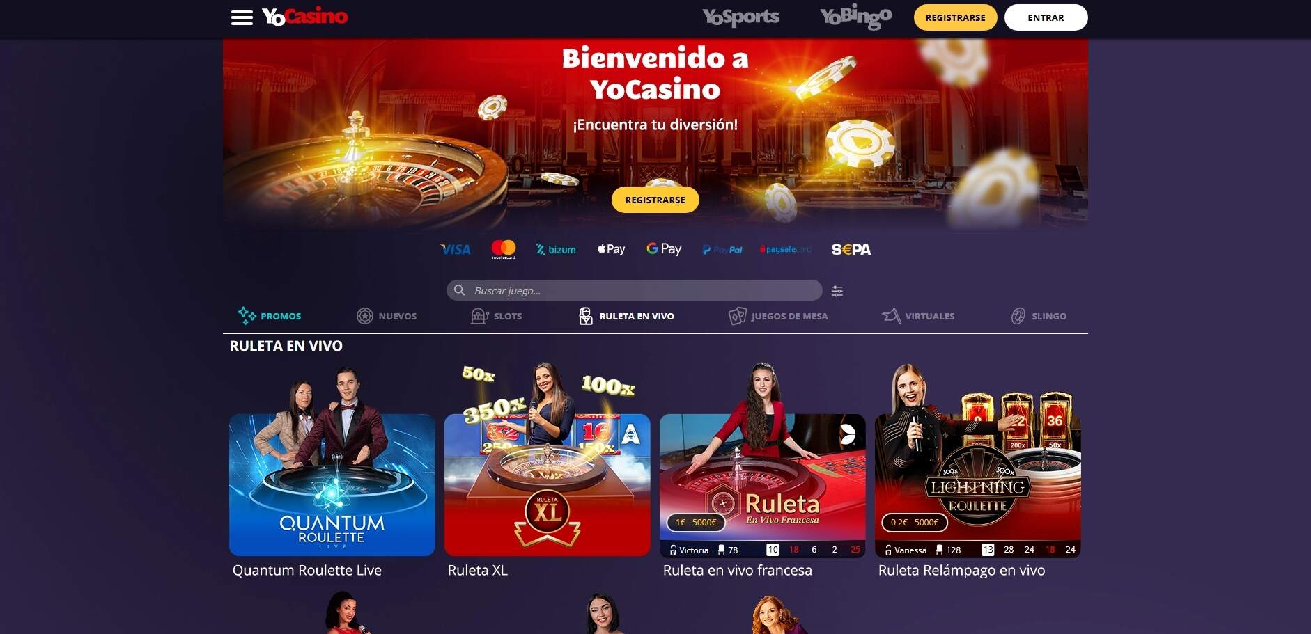 Juegos de ruleta en vivo en YoCasino