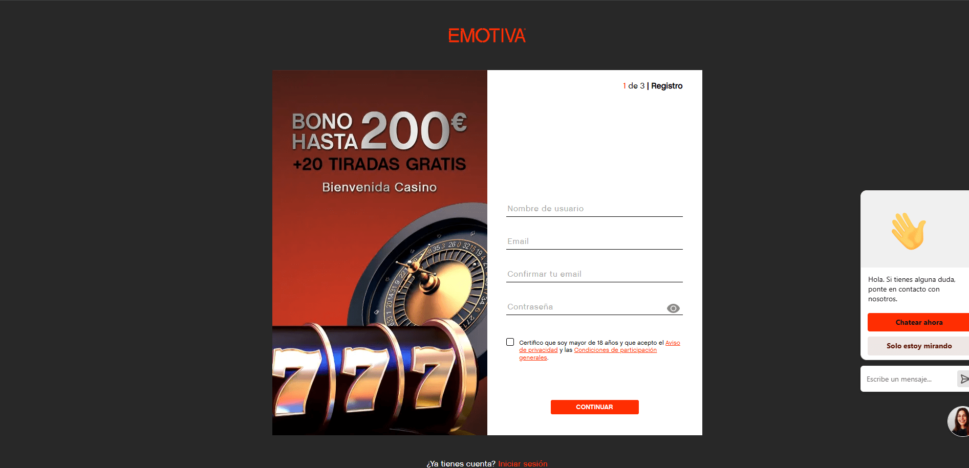 Crear una cuenta en Emotiva Casino