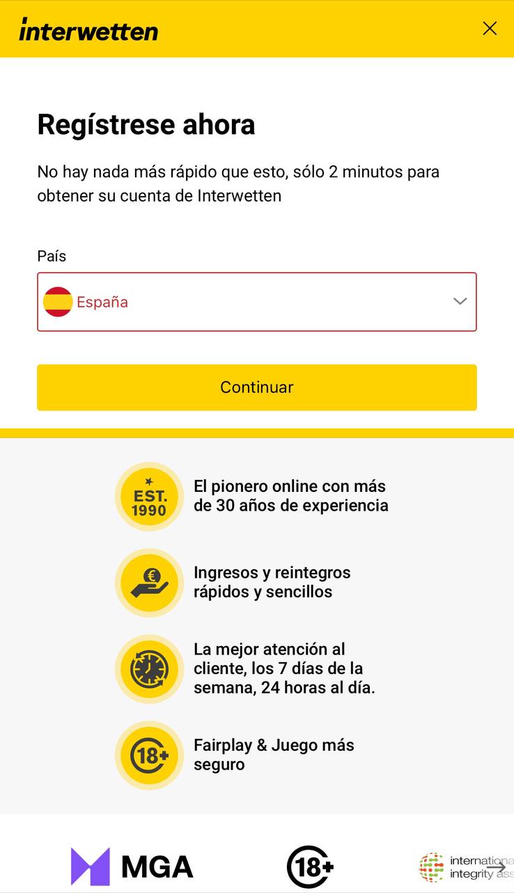 Crear una cuenta en Interwetten Casino