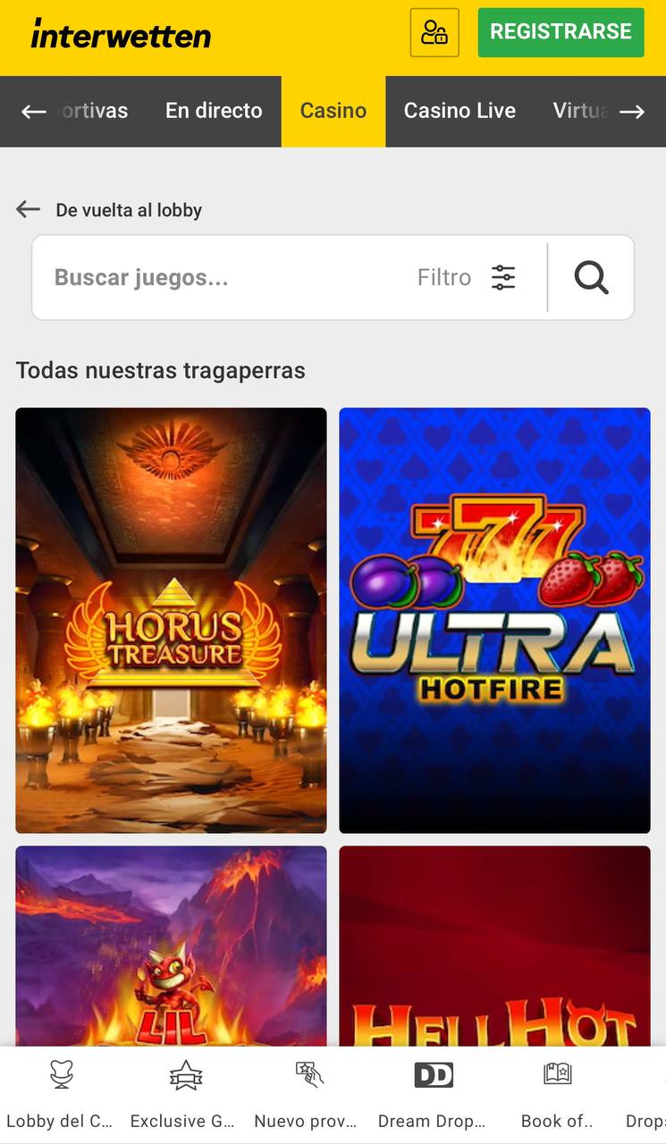 Sección de slots en Interwetten Casino