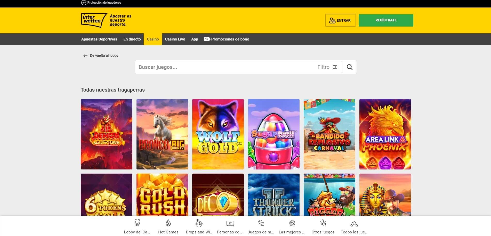 Sección de slots en Interwetten Casino