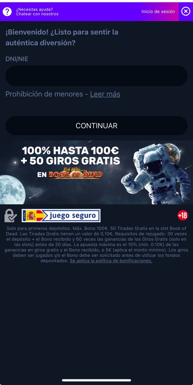 Formulario de registro en Luna Casino