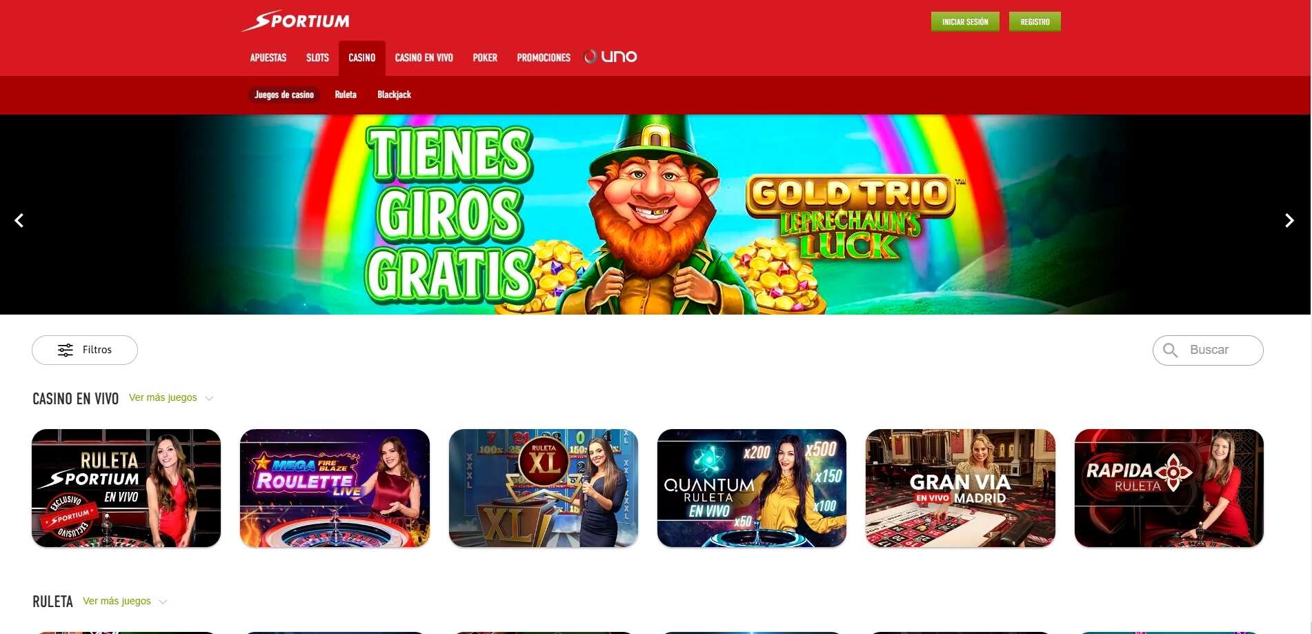 Página principal de Sportium Casino