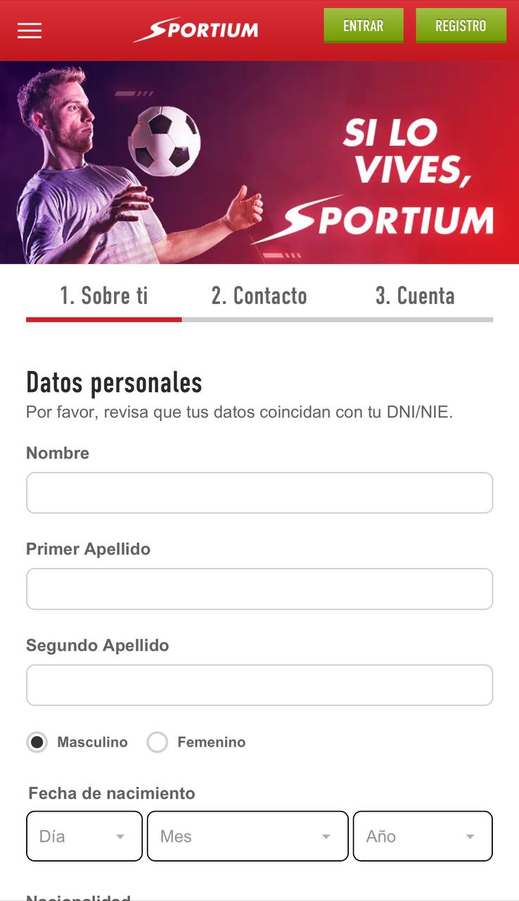 Registro en Sportium Casino