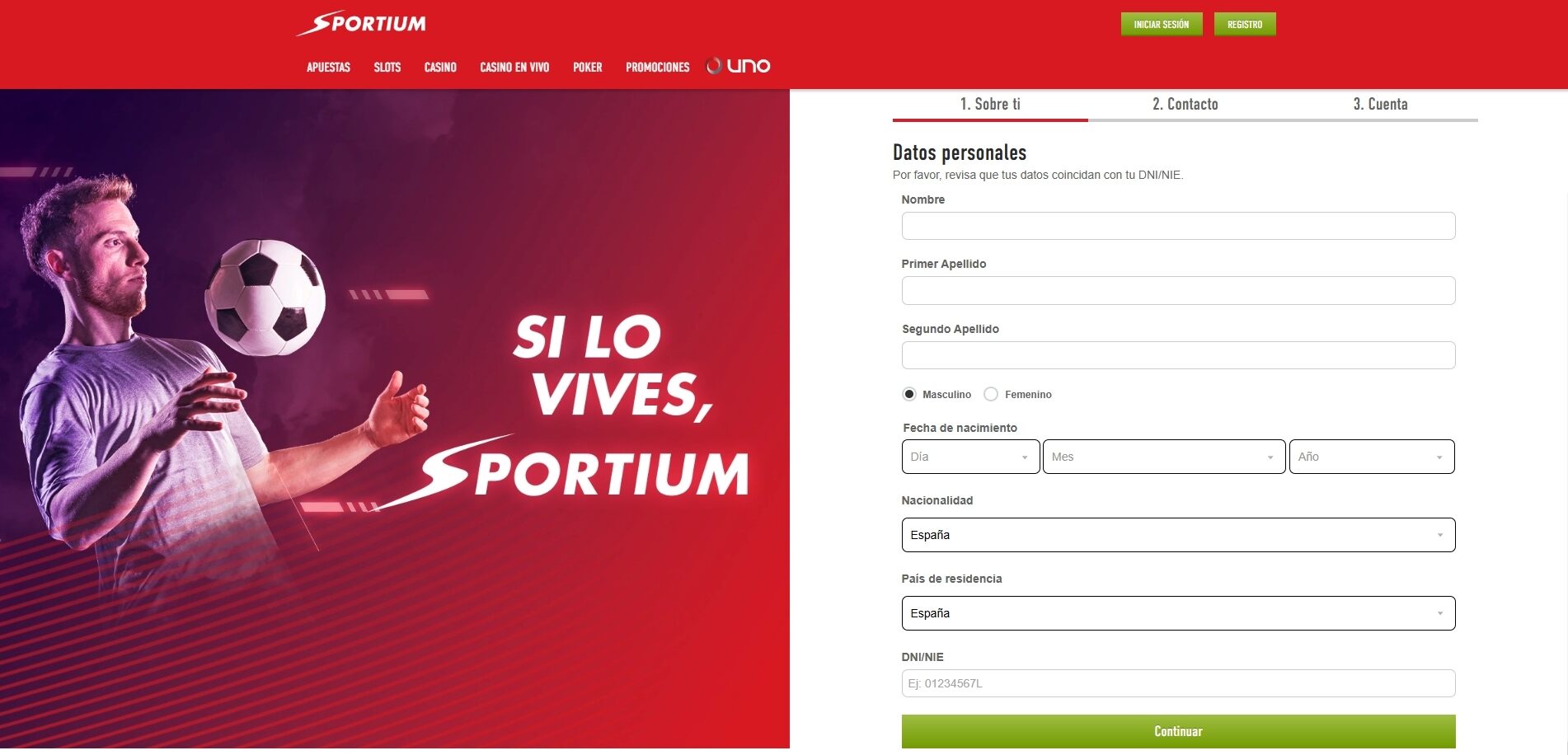 Registro en Sportium Casino