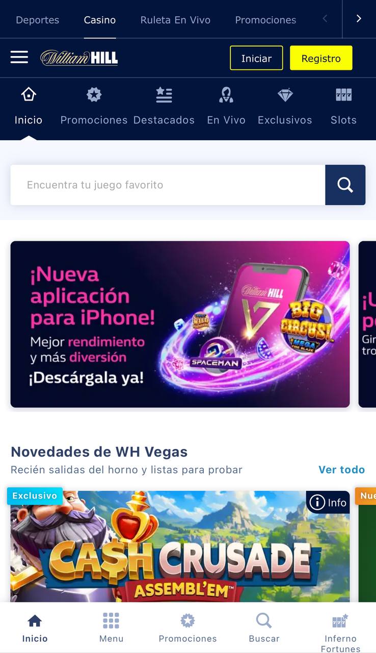 Página principal de William Hill Casino