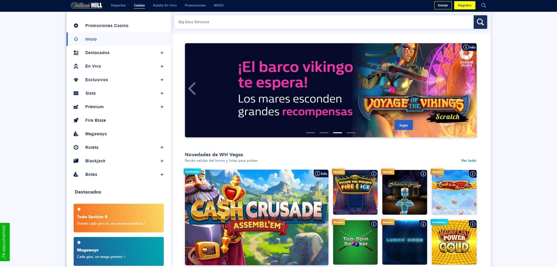 Página principal de William Hill Casino